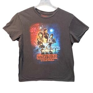 Stranger Things Netflix Graphic T-Shirt Cast Tee Black Large Season 1 Retro